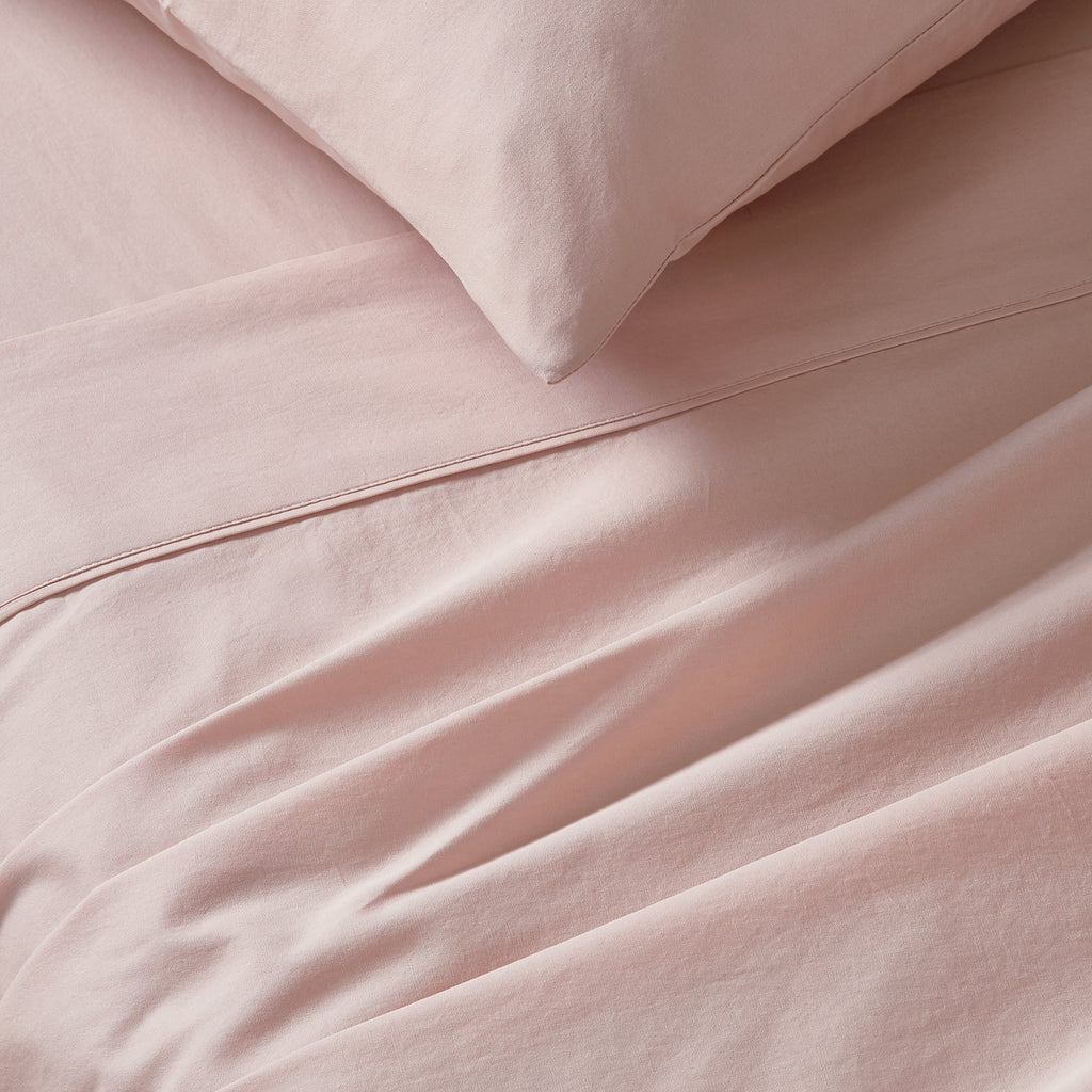 Vintage Washed Cotton Sheet Set with Matching Pillowcases - Pink