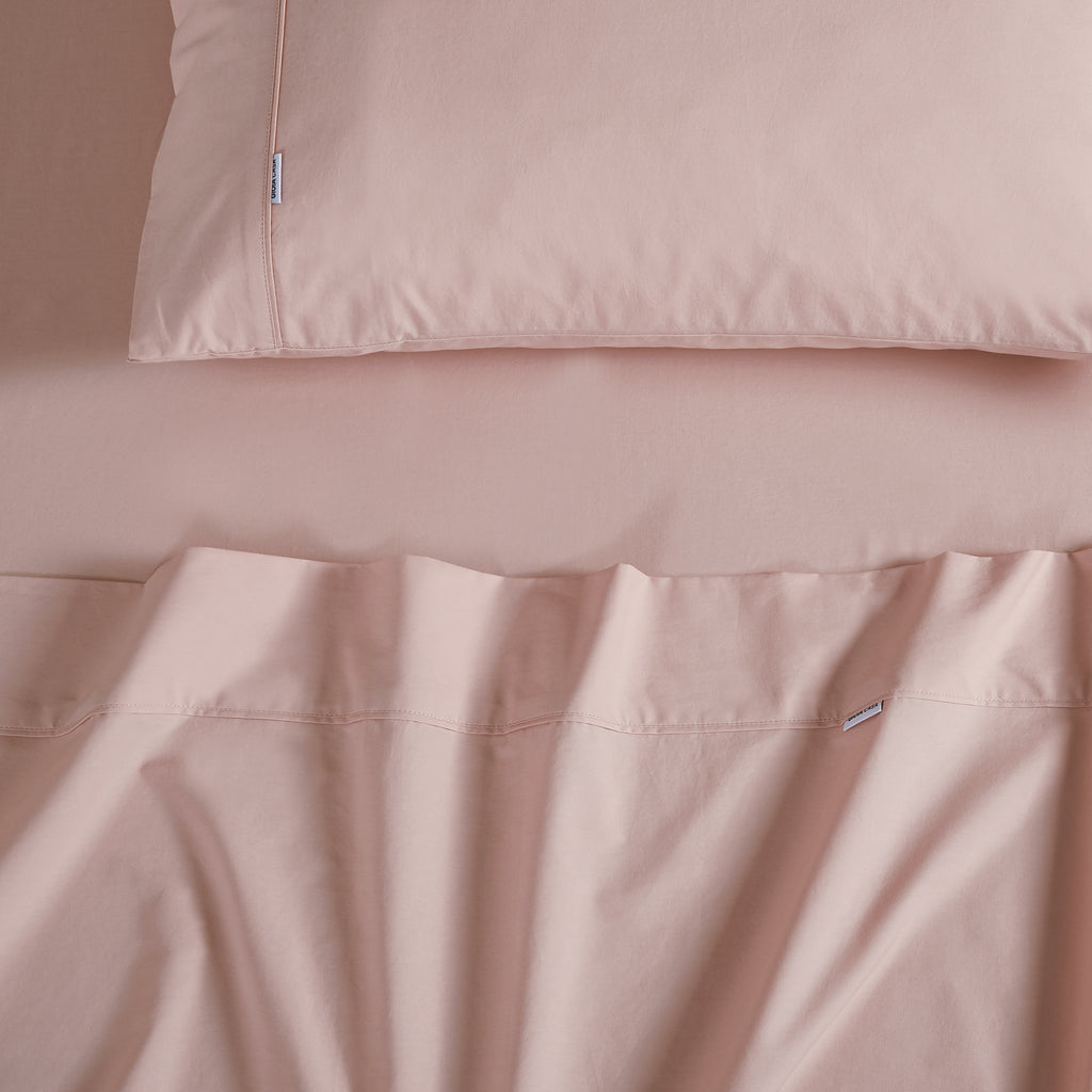 Vintage Washed Cotton Sheet Set with Matching Pillowcases - Pink