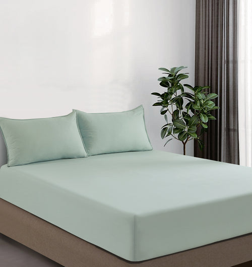 100% Vintage Washed Microfibre Fitted Sheet with Matching Pillowcases - Sage
