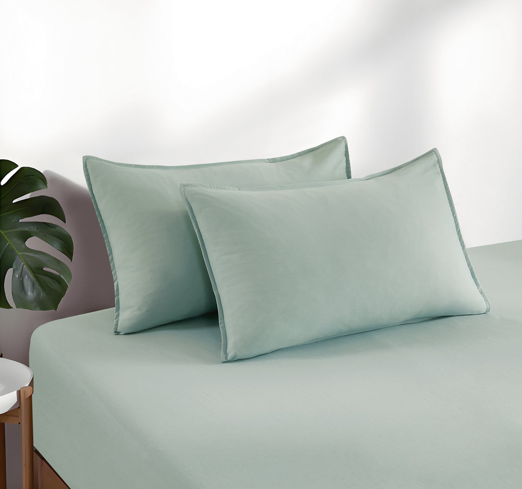 100% Vintage Washed Microfibre Fitted Sheet with Matching Pillowcases - Sage