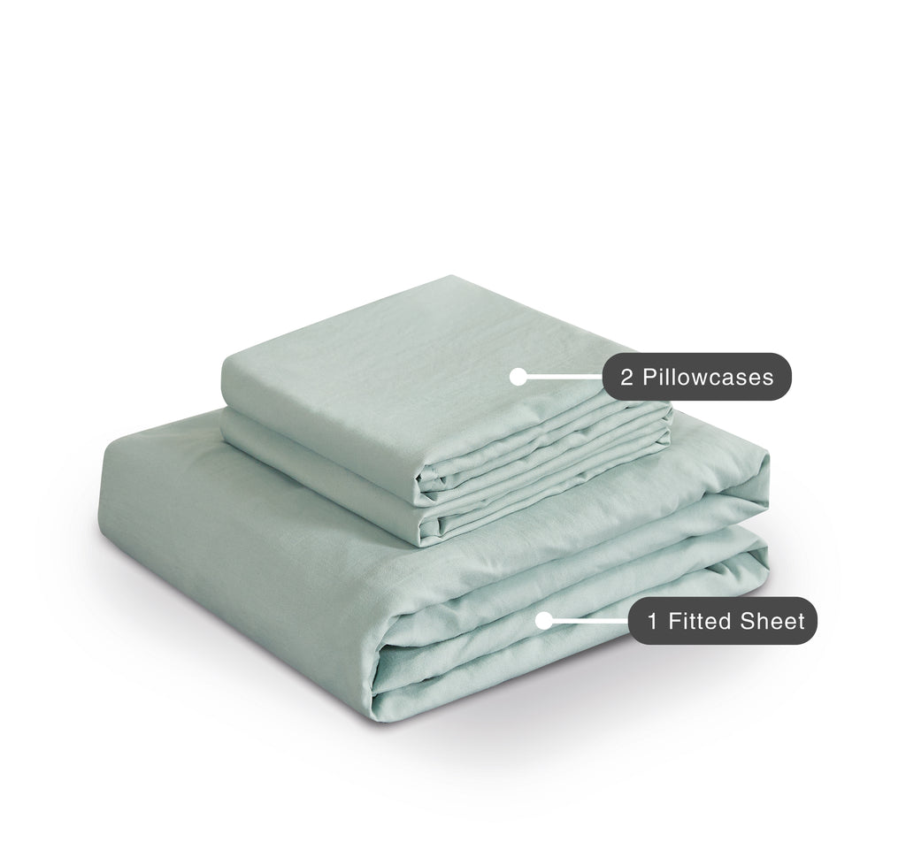 100% Vintage Washed Microfibre Fitted Sheet with Matching Pillowcases - Sage