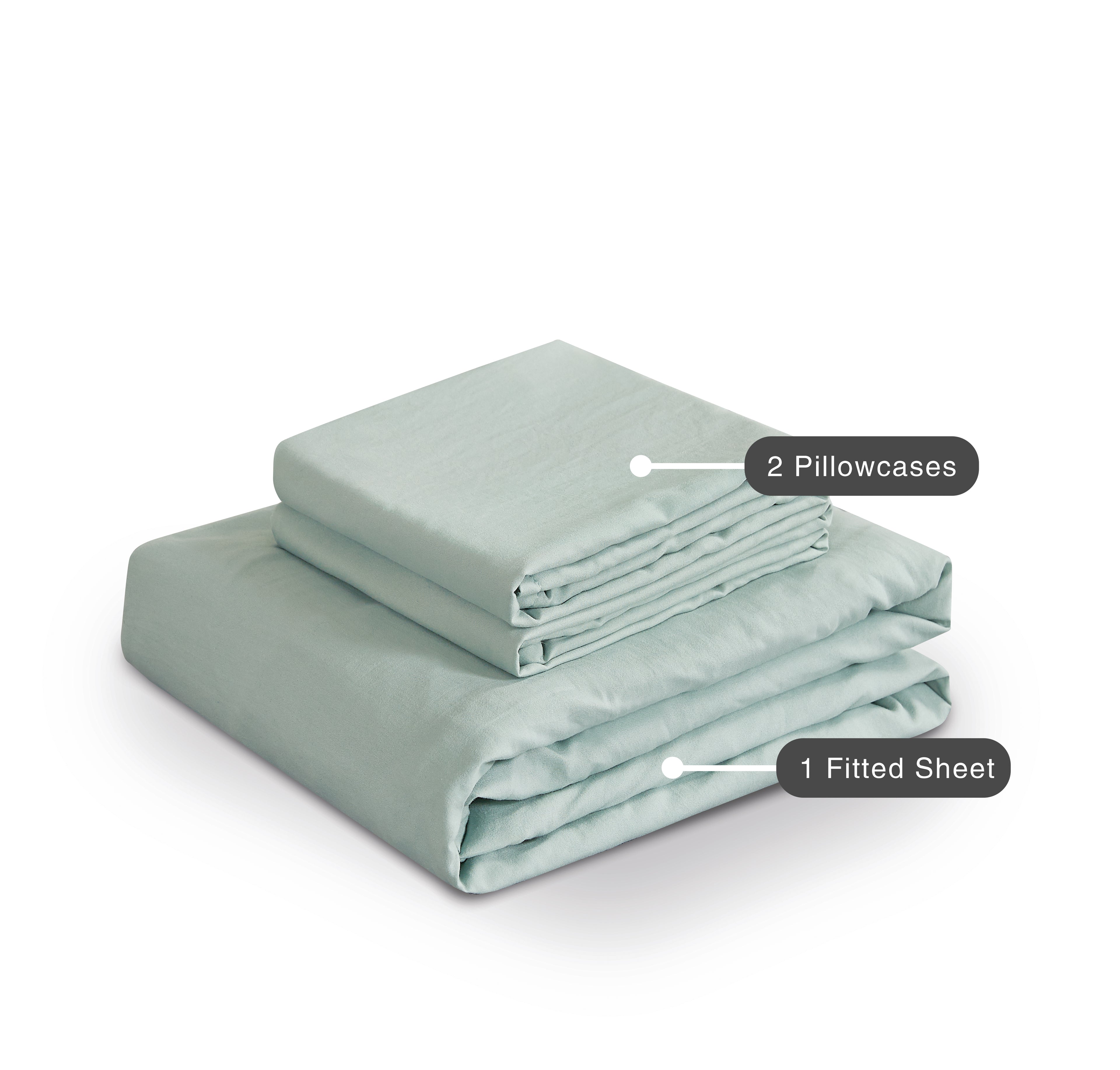 100% Vintage Washed Microfibre Fitted Sheet with Matching Pillowcases - Sage