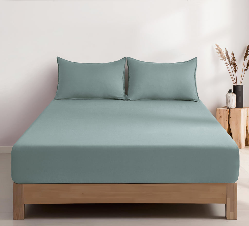 100% Vintage Washed Microfibre Fitted Sheet with Matching Pillowcases - Seafoam