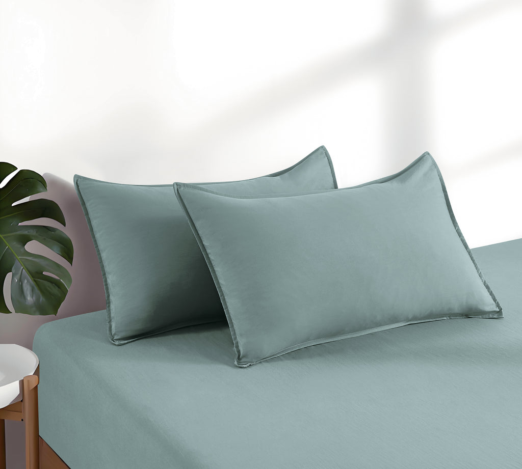 100% Vintage Washed Microfibre Fitted Sheet with Matching Pillowcases - Seafoam