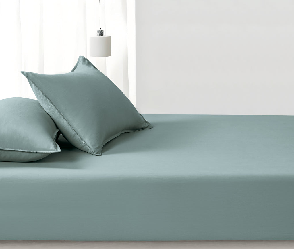 100% Vintage Washed Microfibre Fitted Sheet with Matching Pillowcases - Seafoam