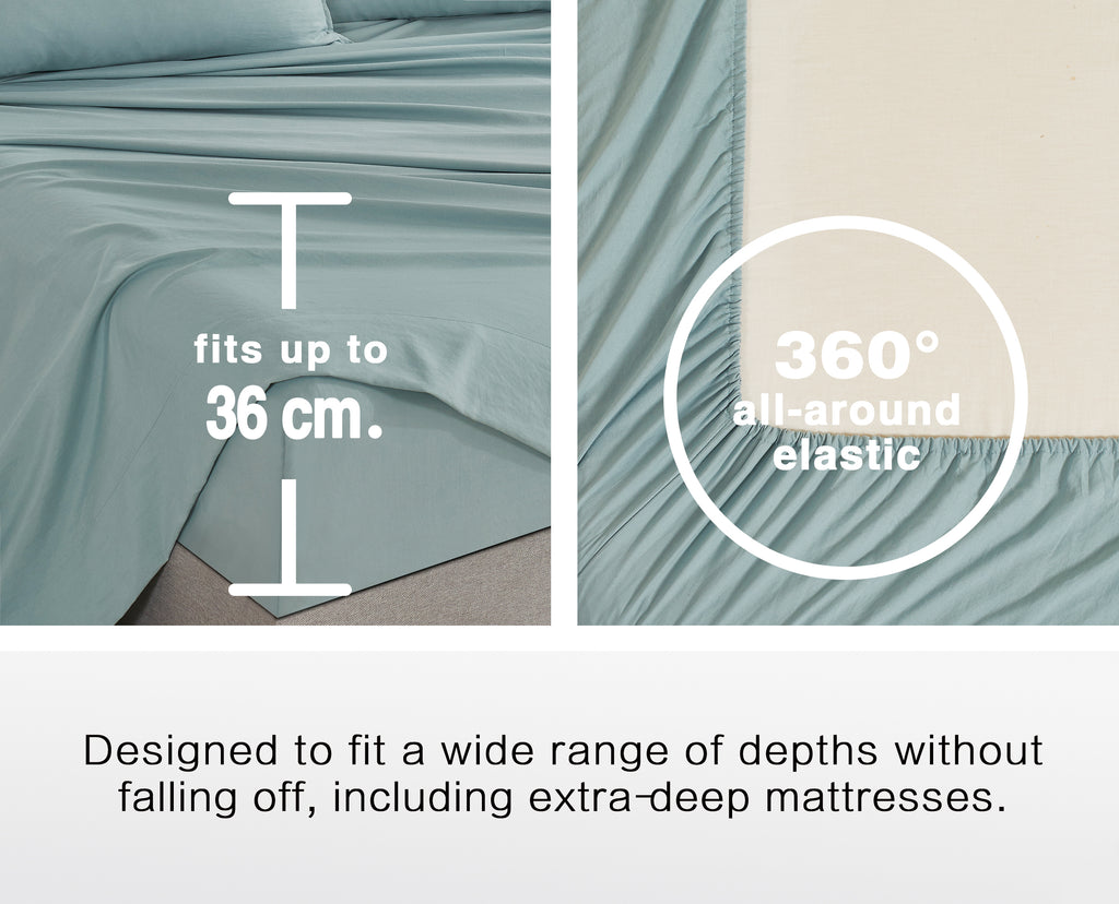 100% Vintage Washed Microfibre Fitted Sheet with Matching Pillowcases - Seafoam
