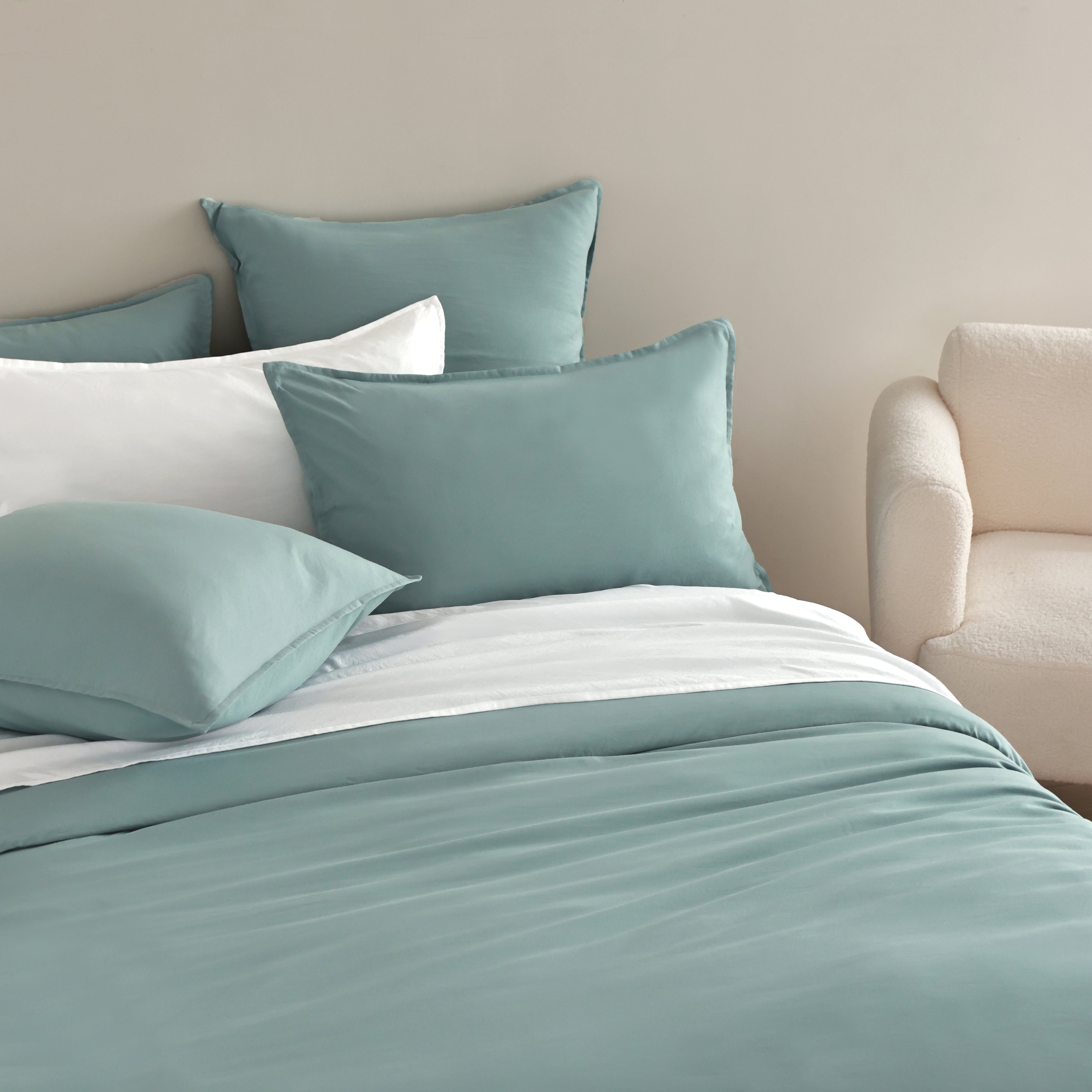 Vintage Washed Microfibre Quilt Cover Set - Seafoam
