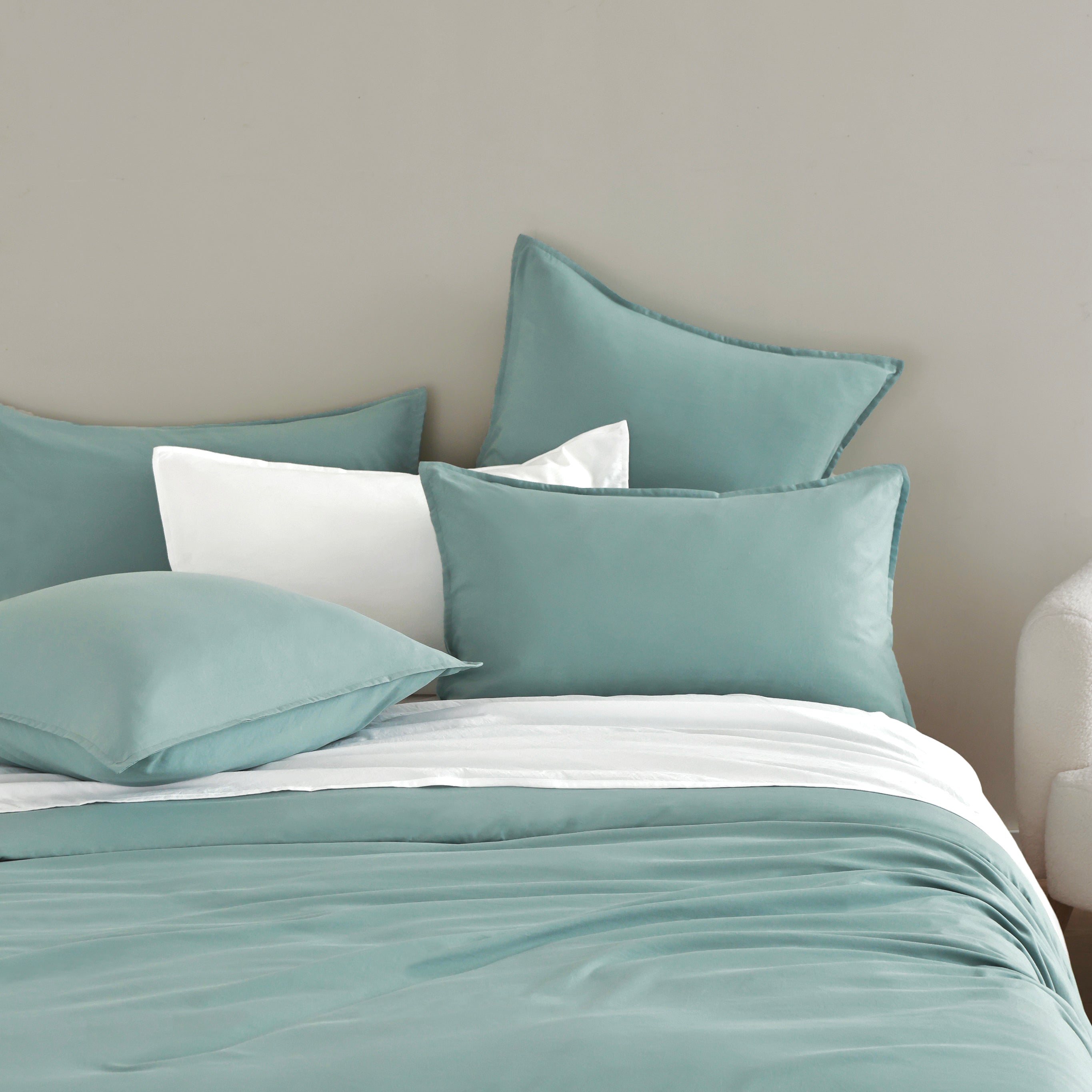 Vintage Washed Microfibre Quilt Cover Set - Seafoam