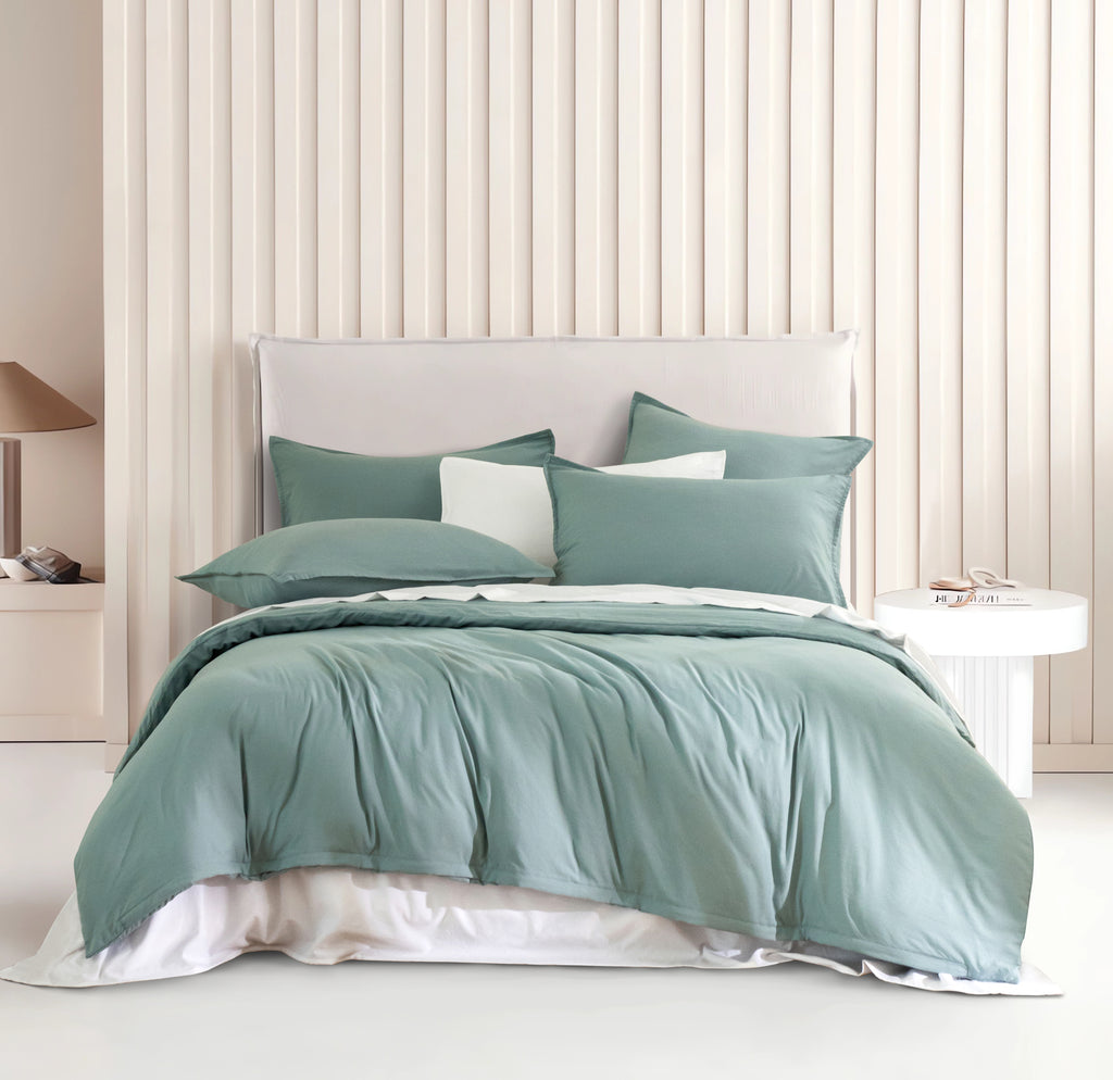 Vintage Washed Microfibre Quilt Cover Set - Seafoam