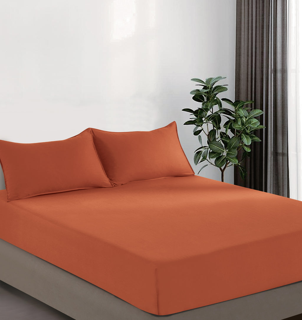 100% Vintage Washed Microfibre Fitted Sheet with Matching Pillowcases - Terracotta