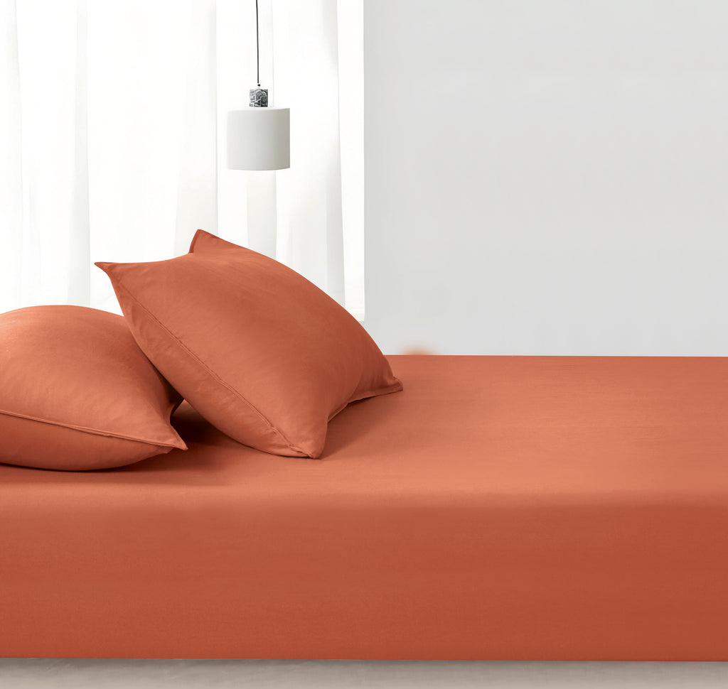 100% Vintage Washed Microfibre Fitted Sheet with Matching Pillowcases - Terracotta