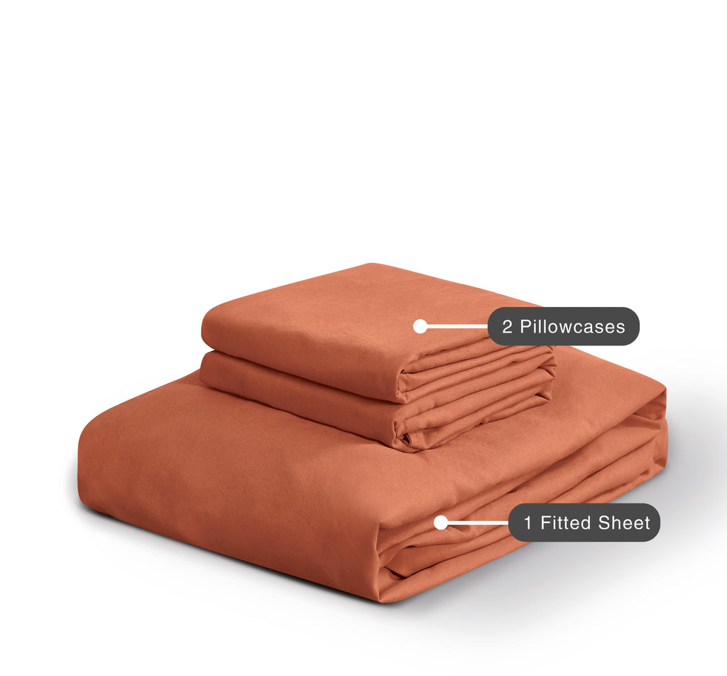 100% Vintage Washed Microfibre Fitted Sheet with Matching Pillowcases - Terracotta