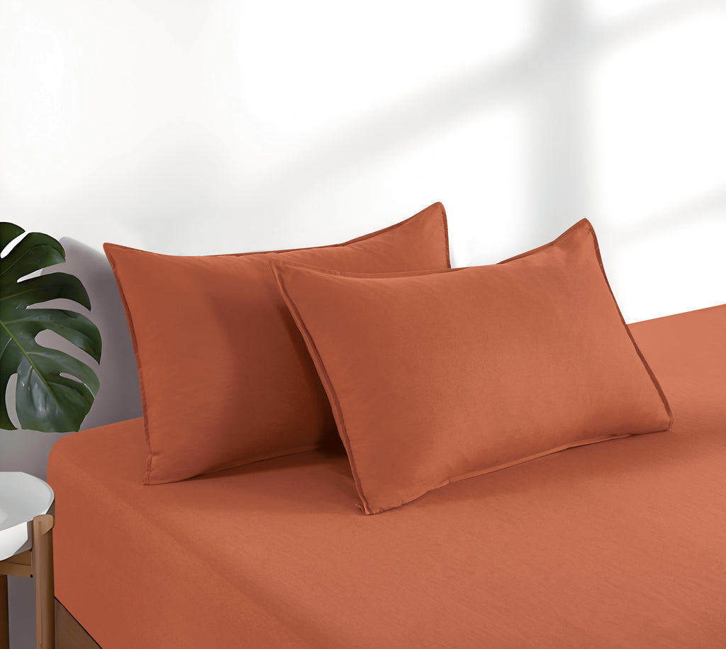 100% Vintage Washed Microfibre Fitted Sheet with Matching Pillowcases - Terracotta