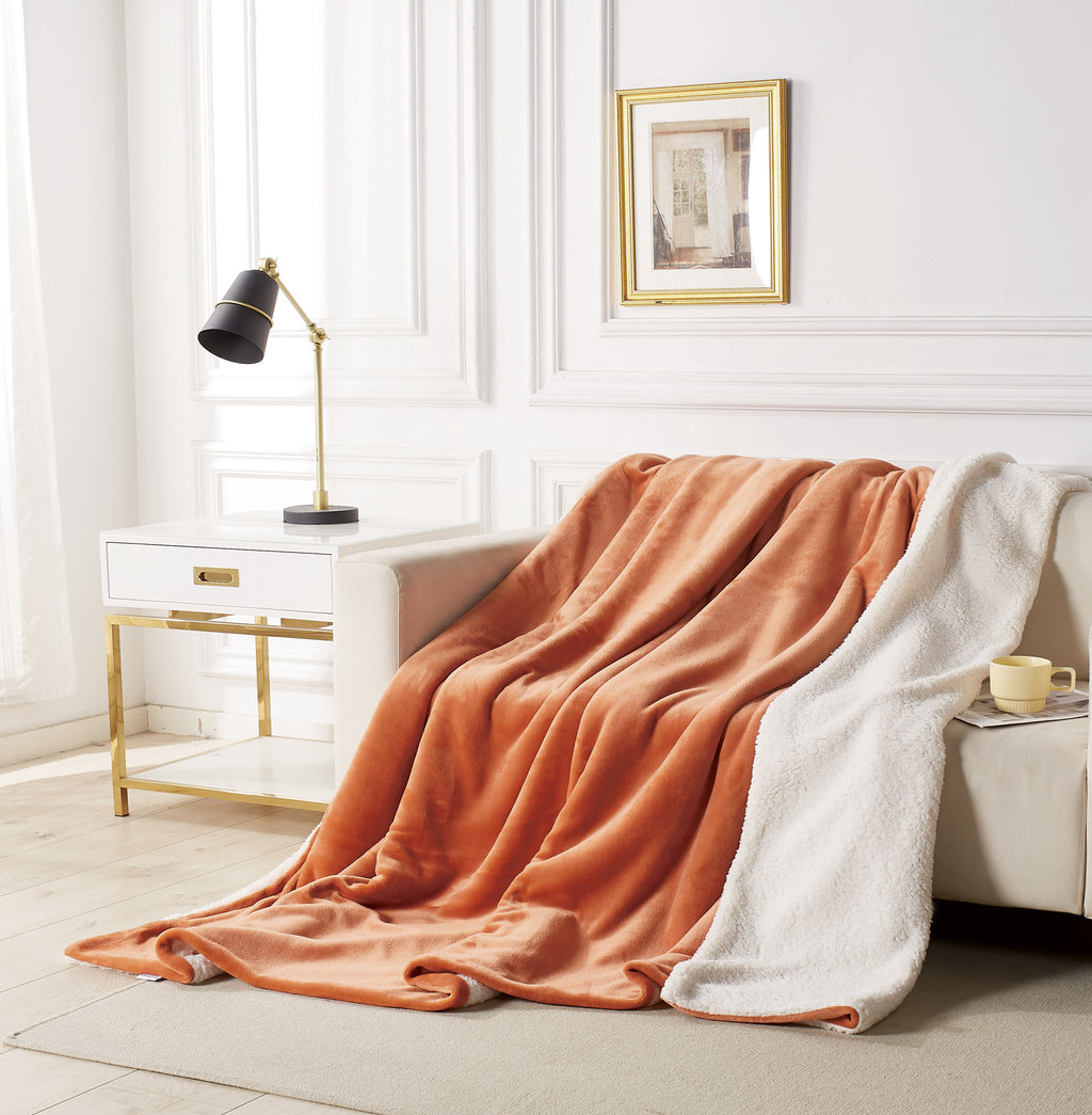 2-in-1 Teddy Sherpa Quilt Cover Set & Blanket - Terracotta