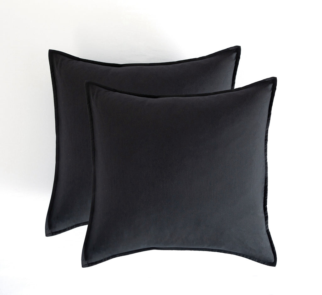 Vintage Washed Microfibre European Pillowcases - Twin-Pack - Black