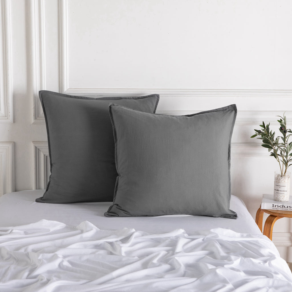 Vintage Washed Microfibre European Pillowcases - Twin-Pack - Grey