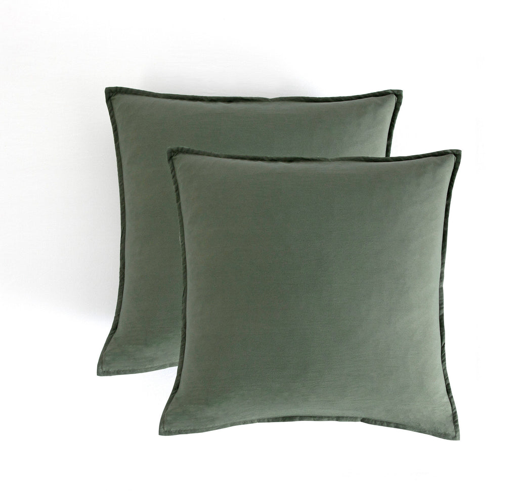 Vintage Washed Microfibre European Pillowcases - Twin-Pack - Khaki Green