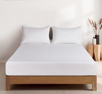 CleverPolly 100% Vintage Washed Microfibre Fitted Sheet Set – Ultra Soft & Lightweight All-Season Fitted Sheet with Matching Pillowcases (White)