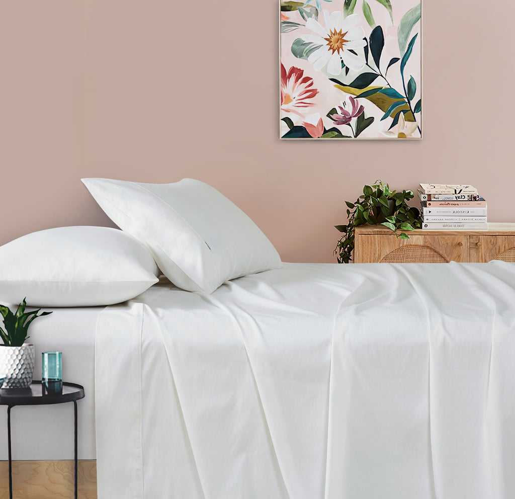 Vintage Washed Cotton Sheet Set with Matching Pillowcases - White