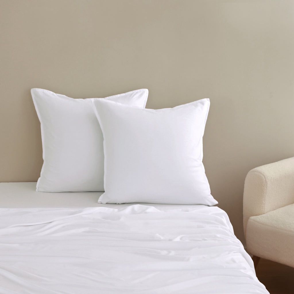 Vintage Washed Microfibre European Pillowcases - Twin-Pack - White