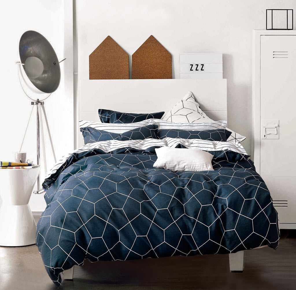 100% Cotton 250TC Reversible Quilt Cover Set - Fred