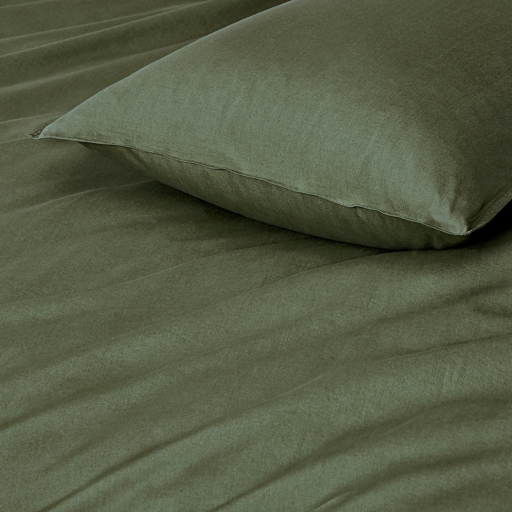 Vintage Washed Cotton Quilt Cover Set - Khaki Green