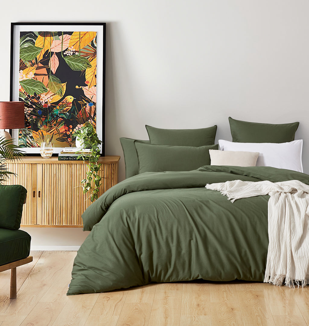 Vintage Washed Cotton Quilt Cover Set - Khaki Green
