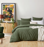 Vintage Washed Cotton Quilt Cover Set - Khaki Green