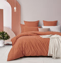 Vintage Washed Cotton Quilt Cover Set - Brick