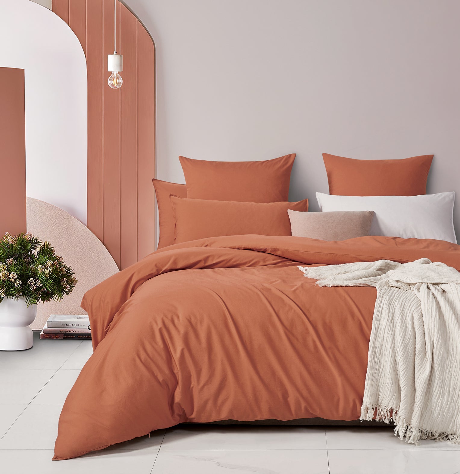 Vintage Washed Cotton Quilt Cover Set - Brick