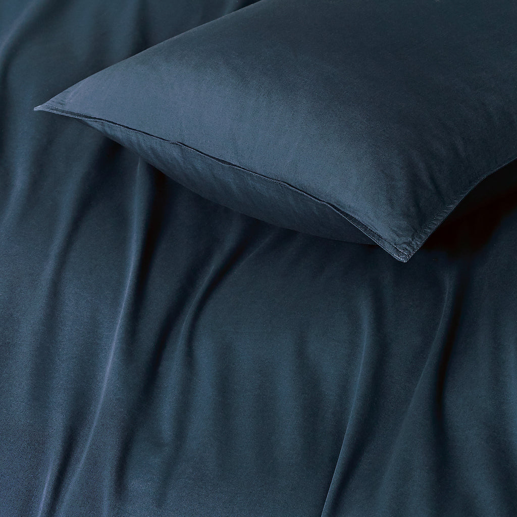 Vintage Washed Cotton Quilt Cover Set - Dark Indigo