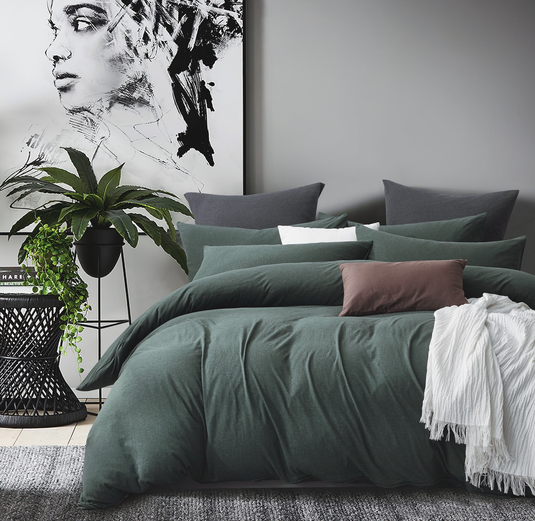 Jersey Cotton Quilt Cover Set - Forest Green