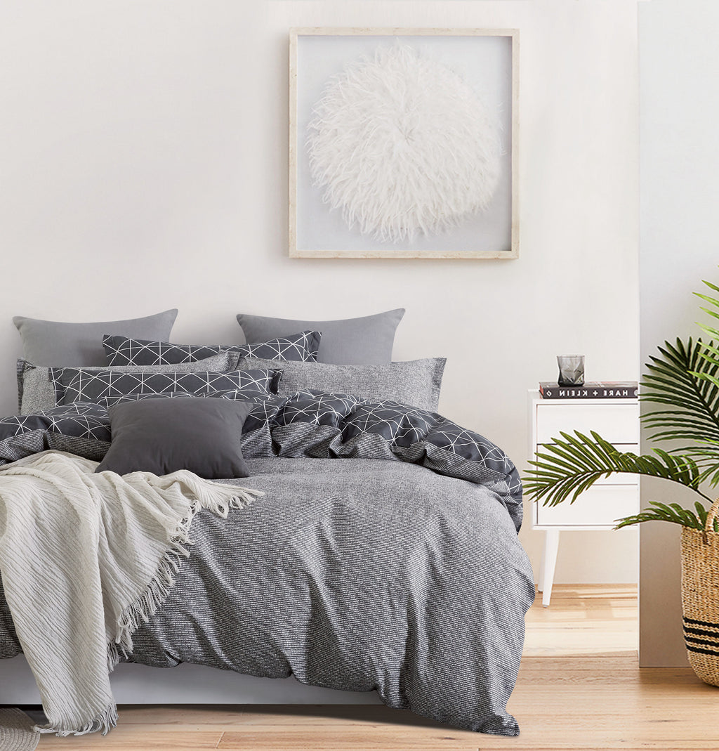 100% Cotton 250TC Reversible Quilt Cover Set - Manhattan