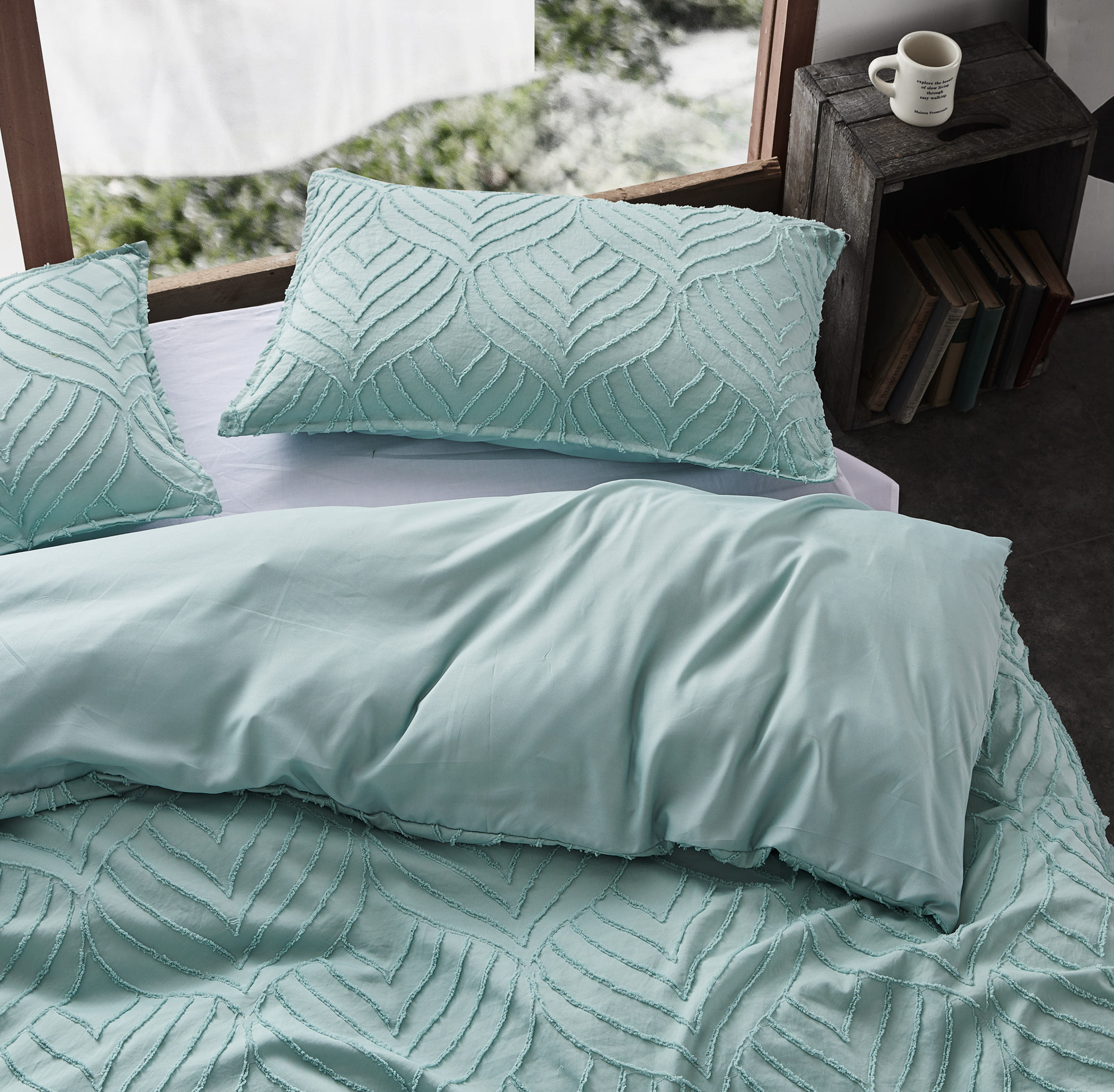 CleverPolly Microfibre Tufted Quilt Cover Set - Sage | GIOIA CASA